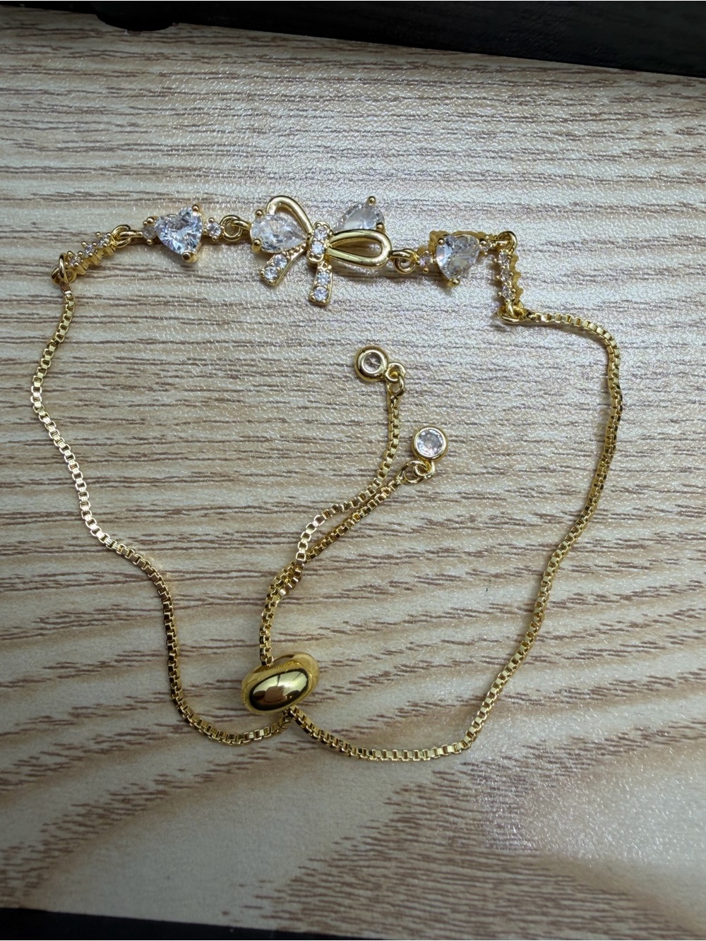 Gold Bow & Crystal Heart Bracelet - Women Jewelry